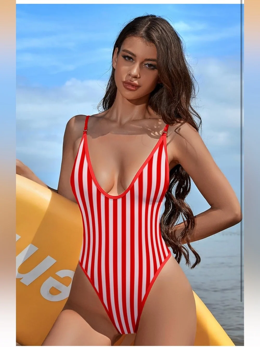 Sexy Plunging V Neck Bathing Suit Open Back Contrast Color One Piece L. 2381/bb6